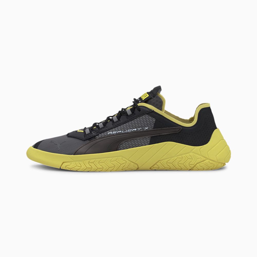 Puma Replicat-X Suede Tech Férfi Motorsport Cipő - Fekete/Sárga ( Hungary - FDZOJ6039 )